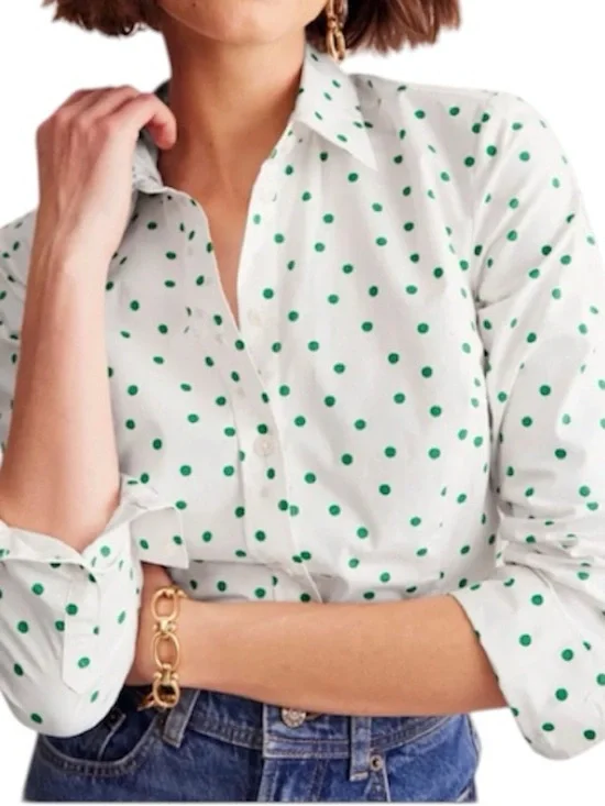 Boden Sienna Shirt Green Polka Dot Cotton Button Front Blouse 14 - Picture 1 of 9